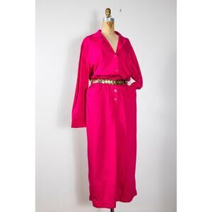 Vintage 80s Fuchsia Pink Maxi Shirt Dress, Bis Bis, California Sunwash Indie Med